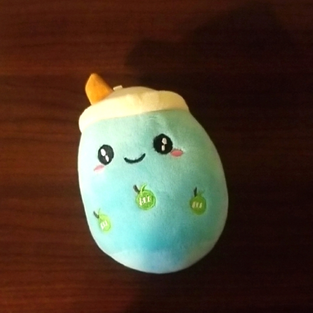Charming Blue Keychain Accessory Plush Toy with Brown Straw